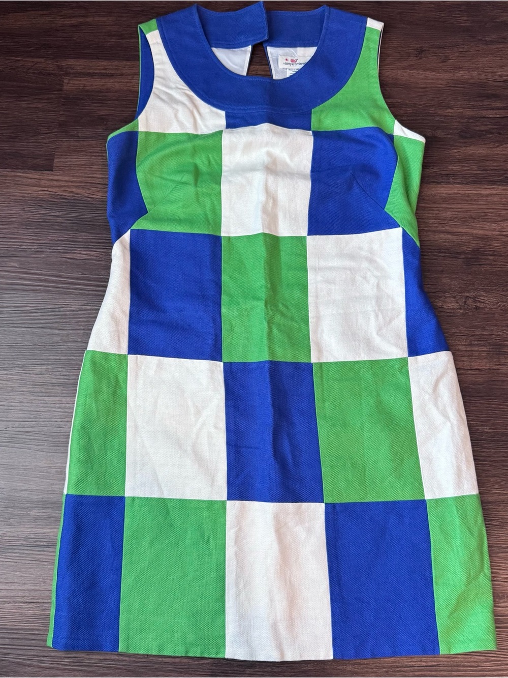 Vineyard Vines Dress Patchwork Colorblock Size 6 Beach Cotton Linen Blue Green